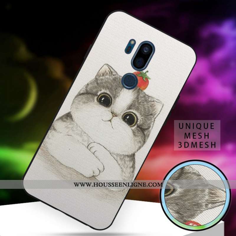 Coque Lg G7 Thinq Silicone Dessin Animé Charmant Grand Fluide Doux Blanc Chat Blanche