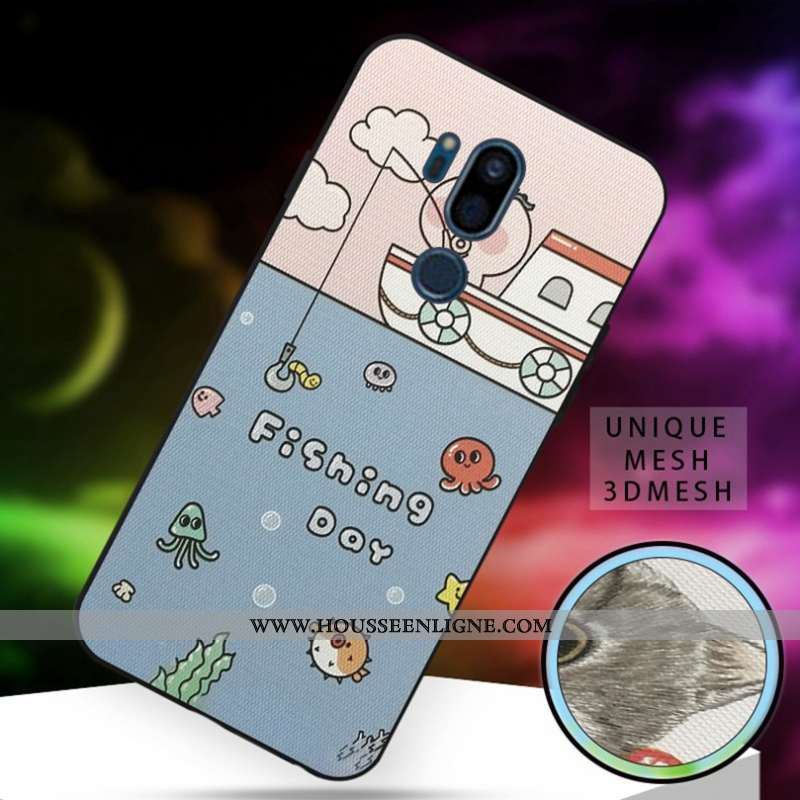 Coque Lg G7 Thinq Silicone Dessin Animé Charmant Grand Fluide Doux Blanc Chat Blanche