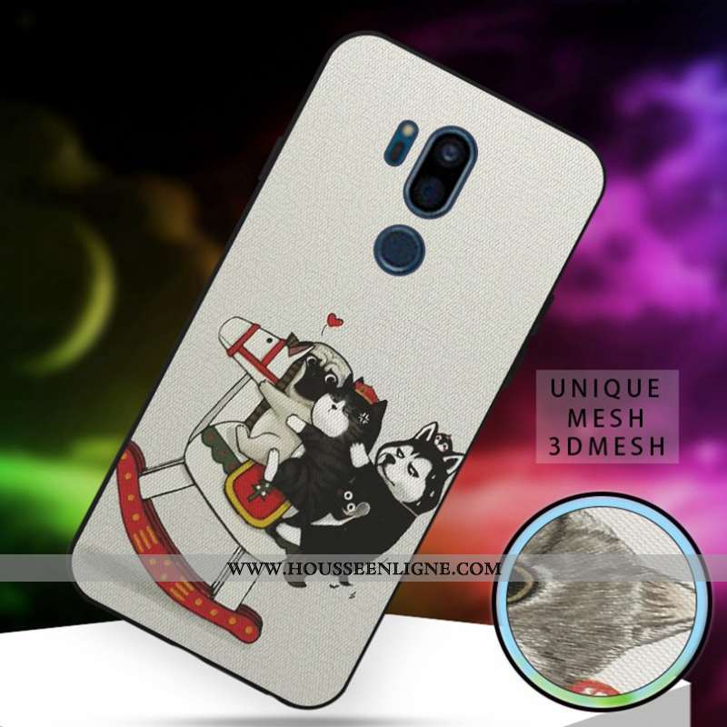 Coque Lg G7 Thinq Silicone Dessin Animé Charmant Grand Fluide Doux Blanc Chat Blanche