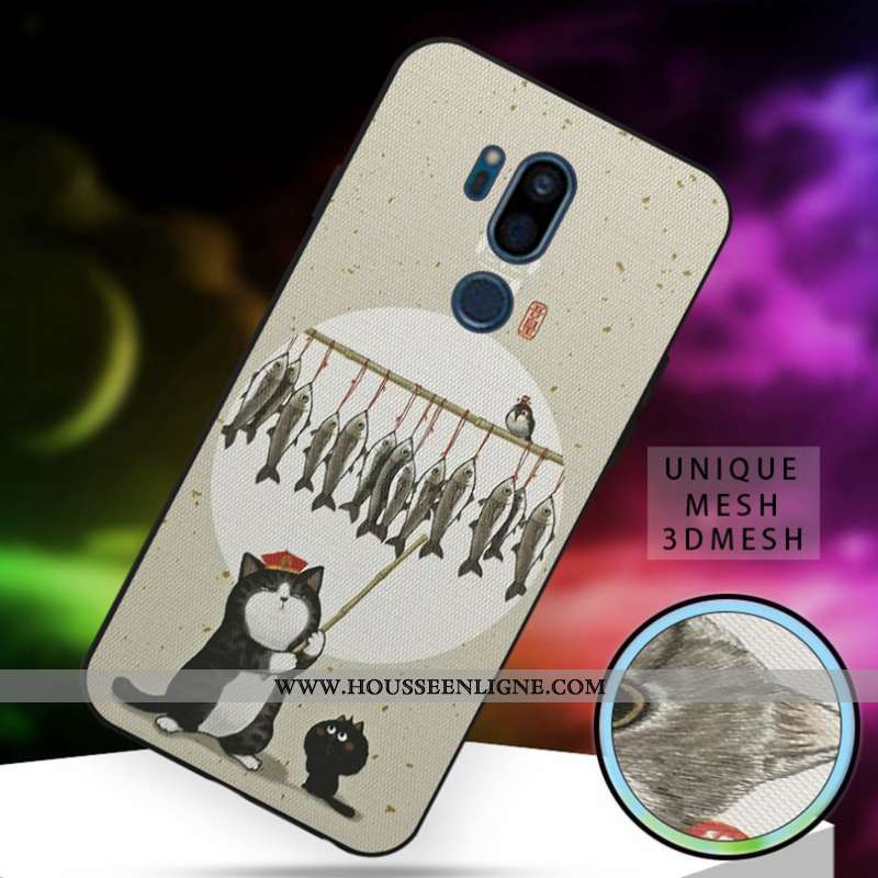 Coque Lg G7 Thinq Silicone Dessin Animé Charmant Grand Fluide Doux Blanc Chat Blanche