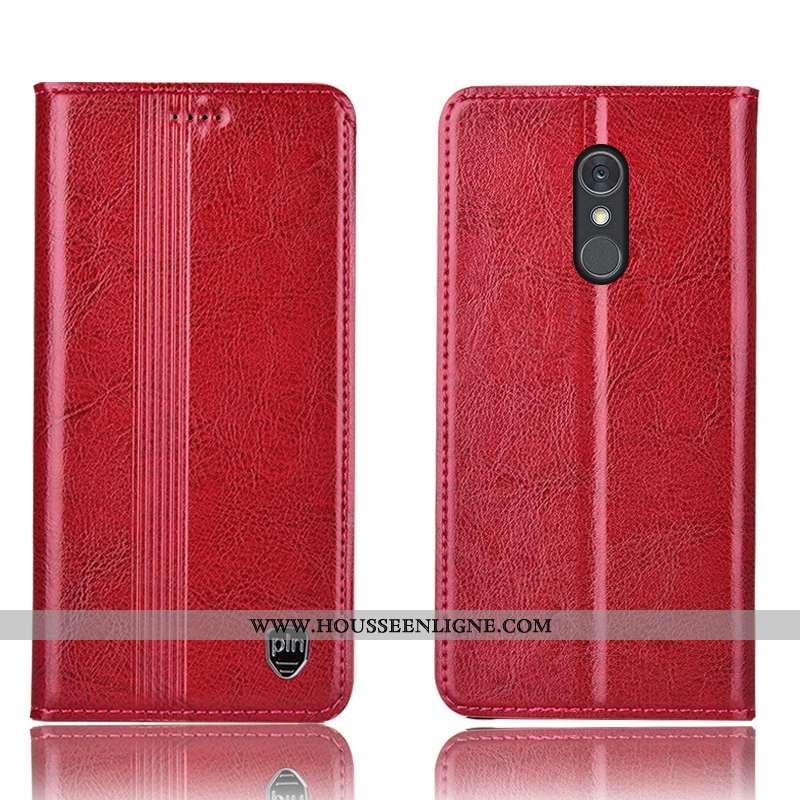 Coque Lg Q Stylus Cuir Véritable Protection Rouge Téléphone Portable Étui Housse