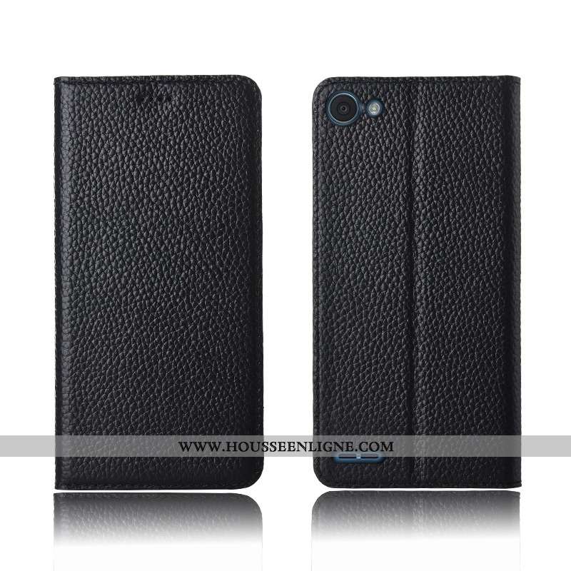 Coque Lg Q6 Fluide Doux Silicone Téléphone Portable Tout Compris Cuir Véritable Litchi Noir