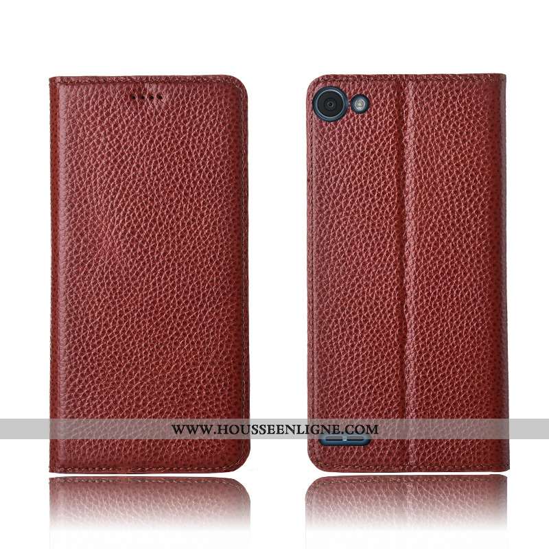 Coque Lg Q6 Fluide Doux Silicone Téléphone Portable Tout Compris Cuir Véritable Litchi Noir