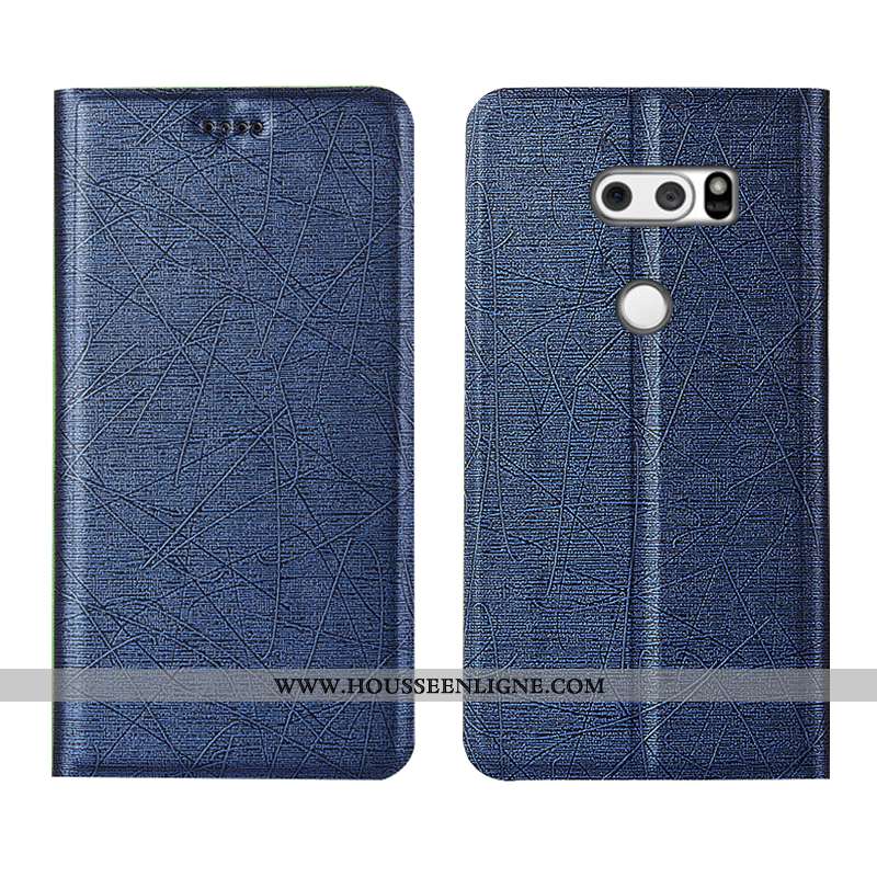 Coque Lg V30 Cuir Modèle Fleurie Noir Soie Protection Incassable Housse