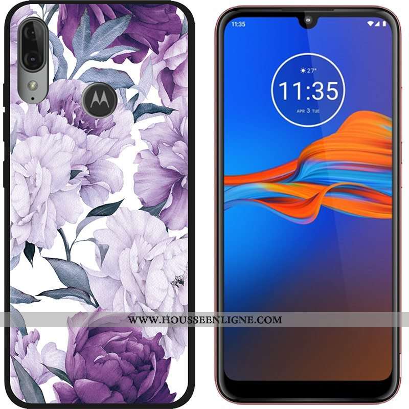 Coque Moto E6 Plus Dessin Animé Tendance Délavé En Daim Téléphone Portable Tissu Étui Violet