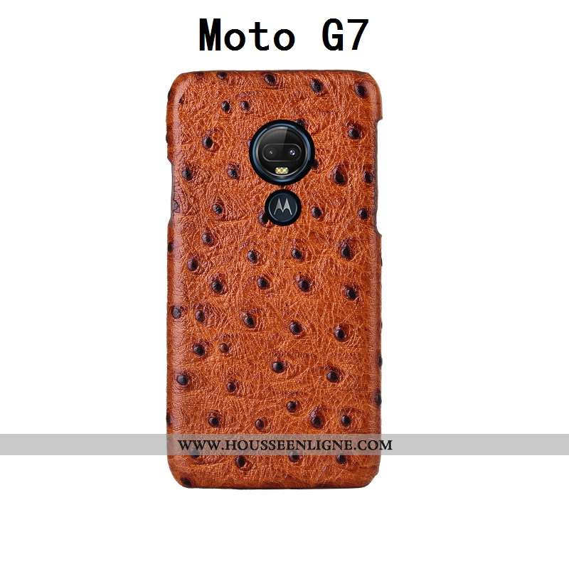 Coque Moto G7 Cuir Véritable Cuir Étui Téléphone Portable Oiseau Protection Noir