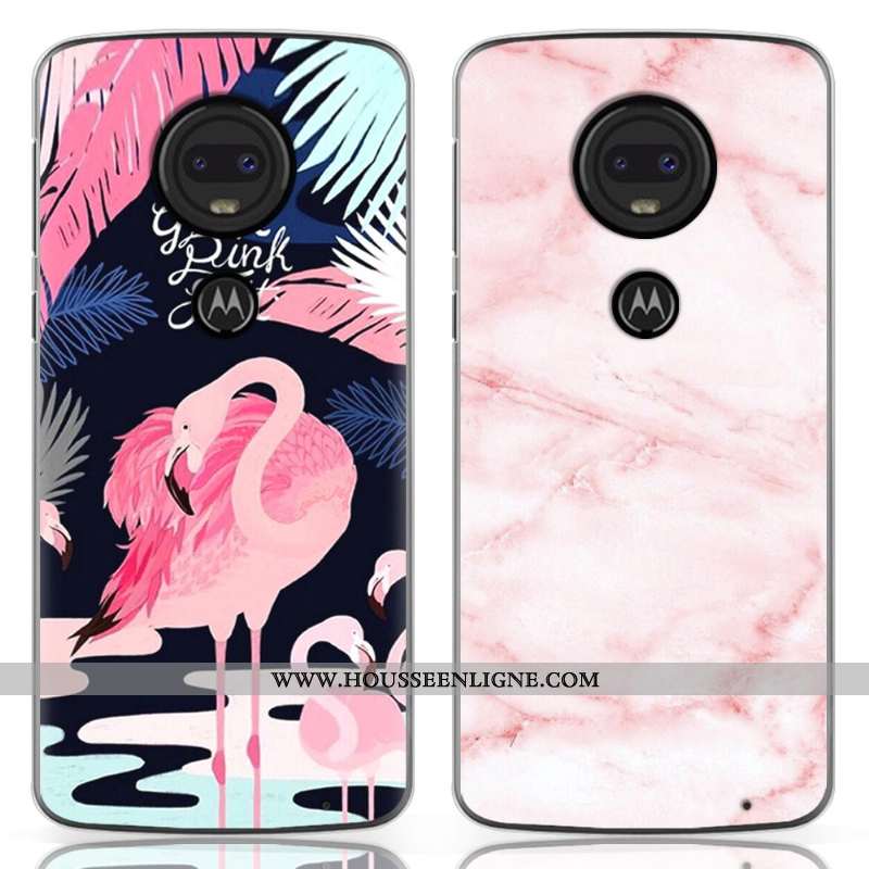 Coque Moto G7 Fluide Doux En Silicone Nouveau Dessin Animé Personnalité Téléphone Portable Rose