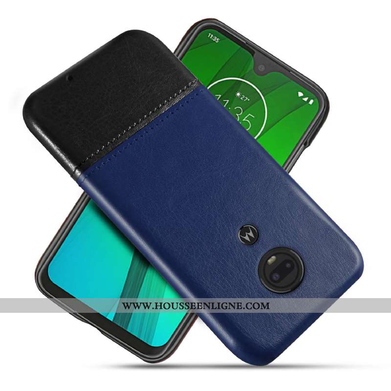 Coque Moto G7 Personnalité Cuir Bleu Protection Étui Téléphone Portable Qualité