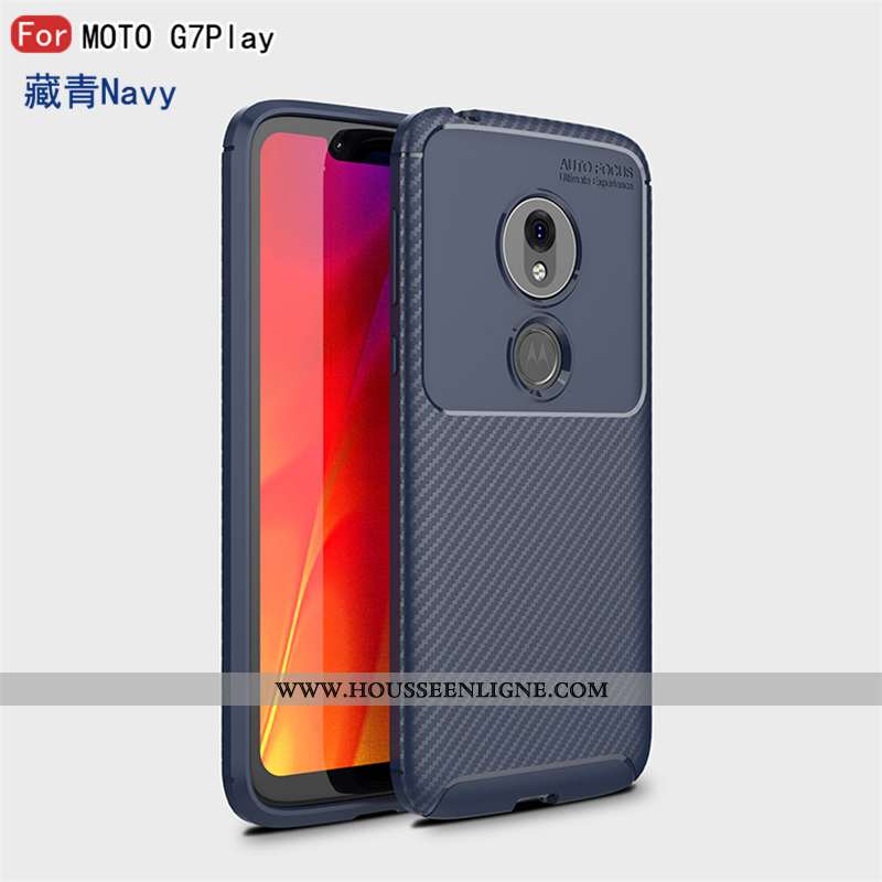 Coque Moto G7 Play Fluide Doux Silicone Créatif Protection Bordure Incassable Bleu Foncé