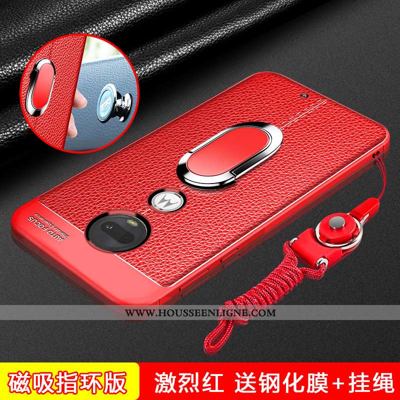 Coque Moto G7 Plus Cuir Modèle Fleurie Délavé En Daim Protection Net Rouge Étui