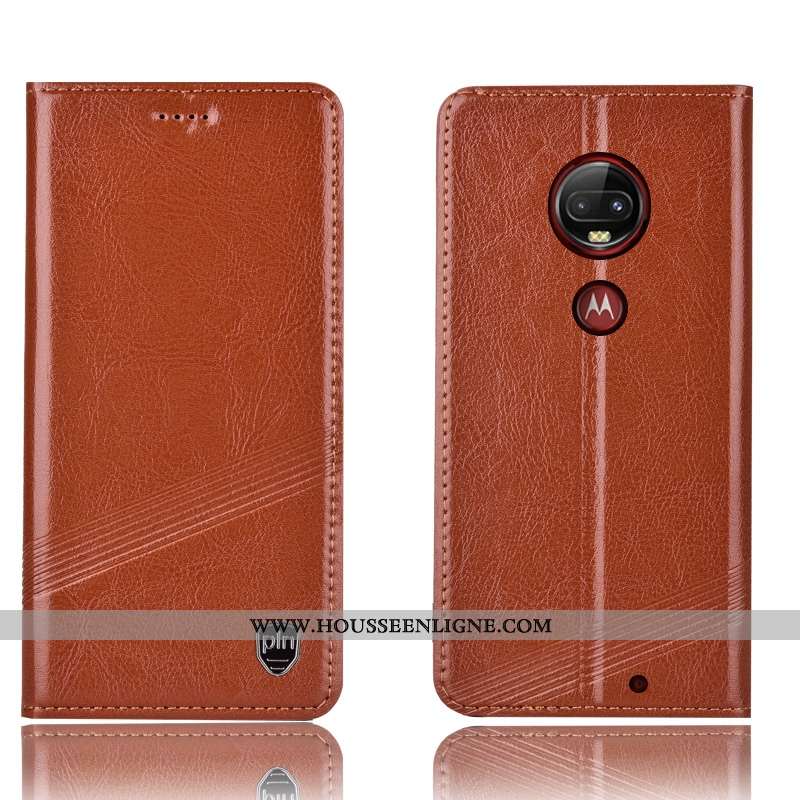 Coque Moto G7 Plus Cuir Véritable Protection Tout Compris Étui Housse Incassable Marron