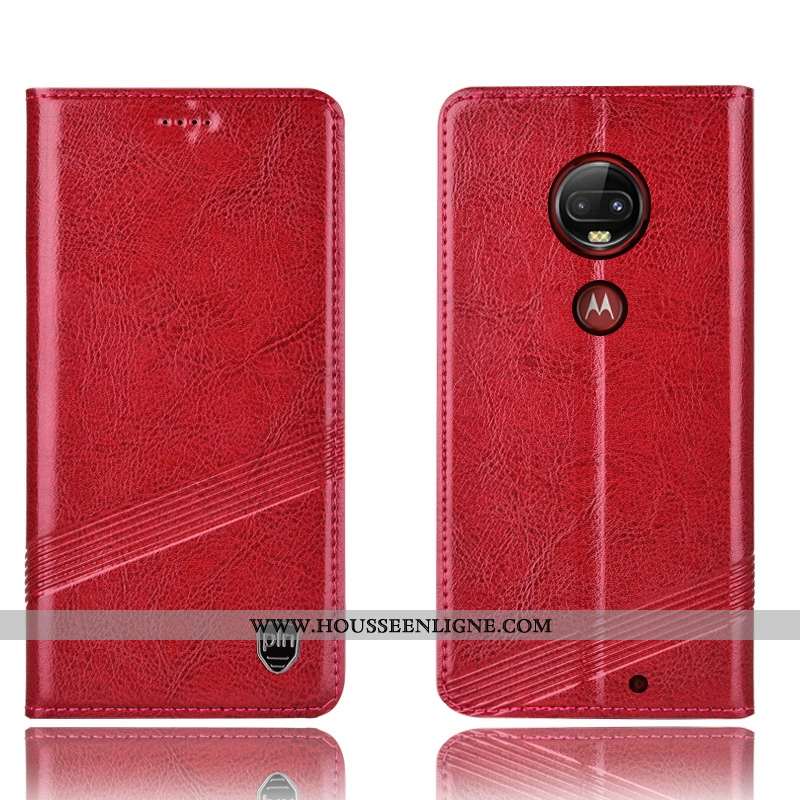 Coque Moto G7 Plus Cuir Véritable Protection Tout Compris Étui Housse Incassable Marron