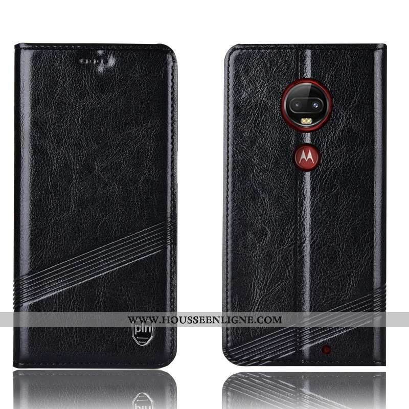 Coque Moto G7 Plus Cuir Véritable Protection Tout Compris Étui Housse Incassable Marron