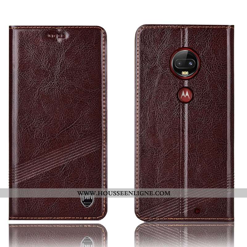 Coque Moto G7 Plus Cuir Véritable Protection Tout Compris Étui Housse Incassable Marron