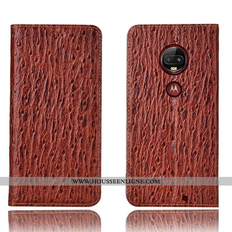 Coque Moto G7 Plus Cuir Véritable Protection Téléphone Portable Tout Compris Incassable Rouge