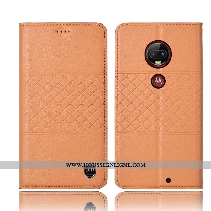Coque Moto G7 Plus Cuir Véritable Protection Étui Jaune Téléphone Portable Housse