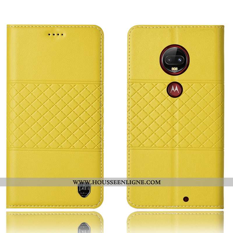 Coque Moto G7 Plus Cuir Véritable Protection Étui Jaune Téléphone Portable Housse