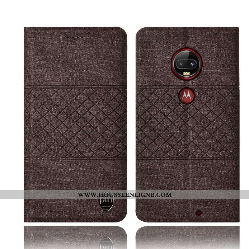 Coque Moto G7 Plus Protection Cuir Housse Tout Compris Incassable Lin Étui Bleu