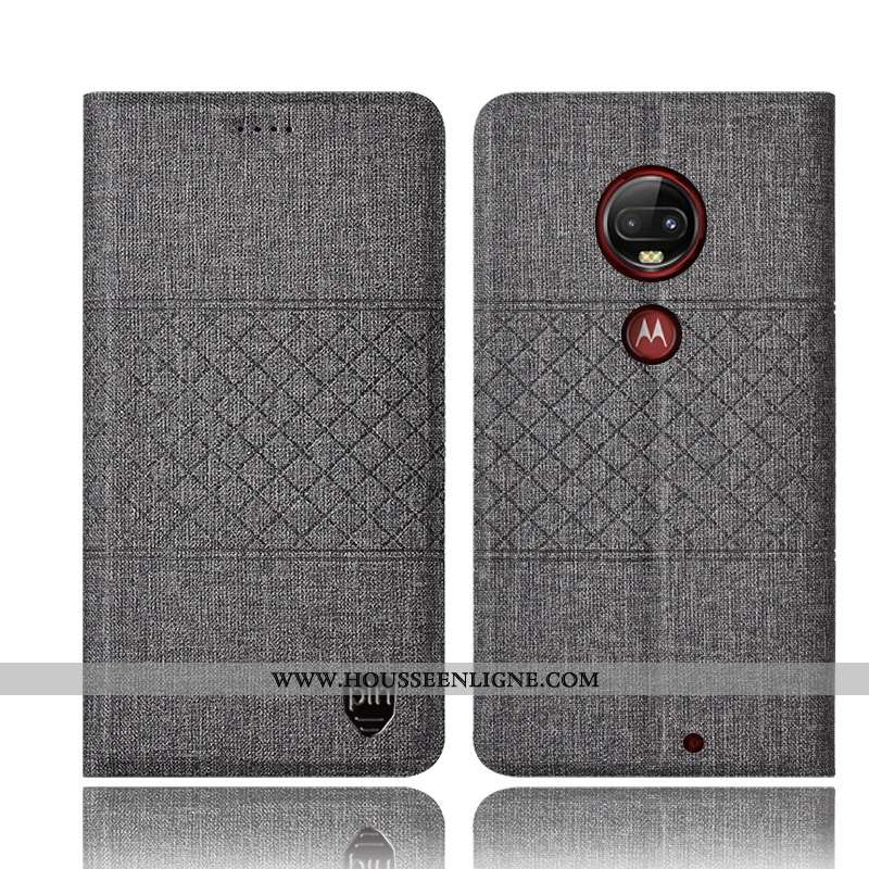 Coque Moto G7 Plus Protection Cuir Housse Tout Compris Incassable Lin Étui Bleu