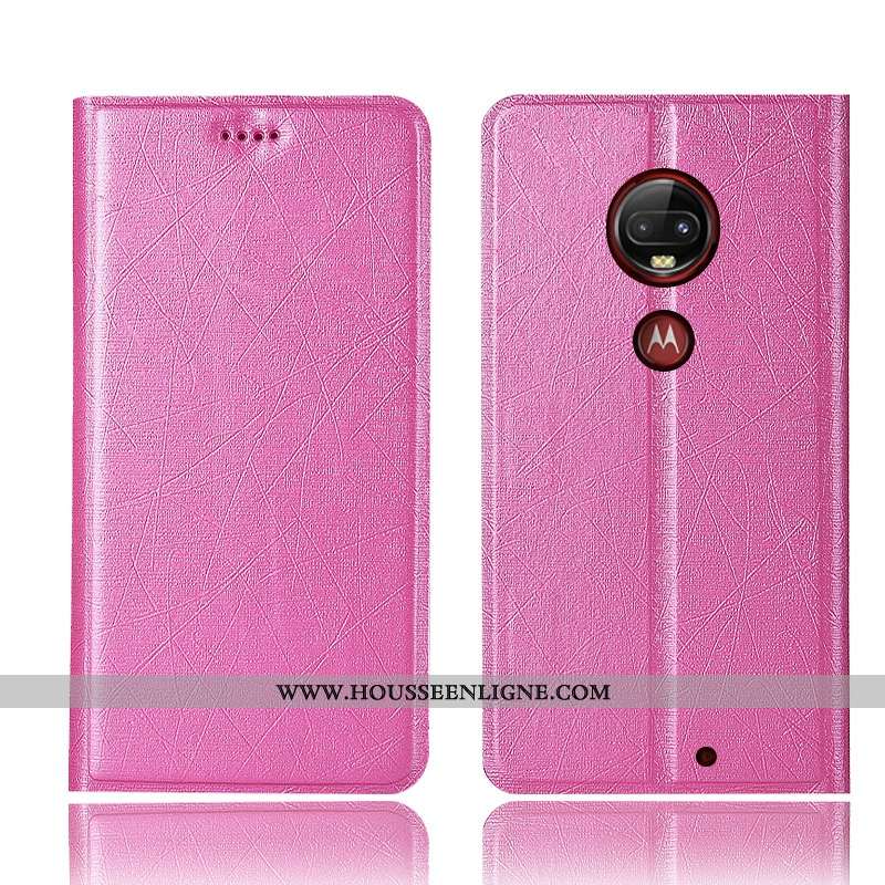 Coque Moto G7 Plus Protection Cuir Soie Rouge Étui Tout Compris Téléphone Portable Rose
