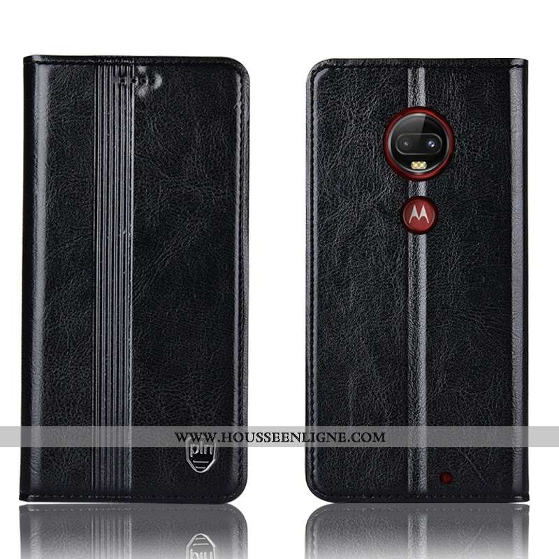Coque Moto G7 Plus Protection Cuir Véritable Housse Rouge Incassable Étui