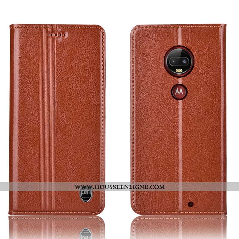 Coque Moto G7 Plus Protection Cuir Véritable Housse Rouge Incassable Étui