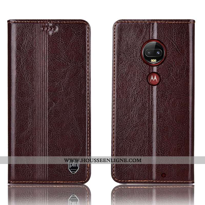 Coque Moto G7 Plus Protection Cuir Véritable Housse Rouge Incassable Étui
