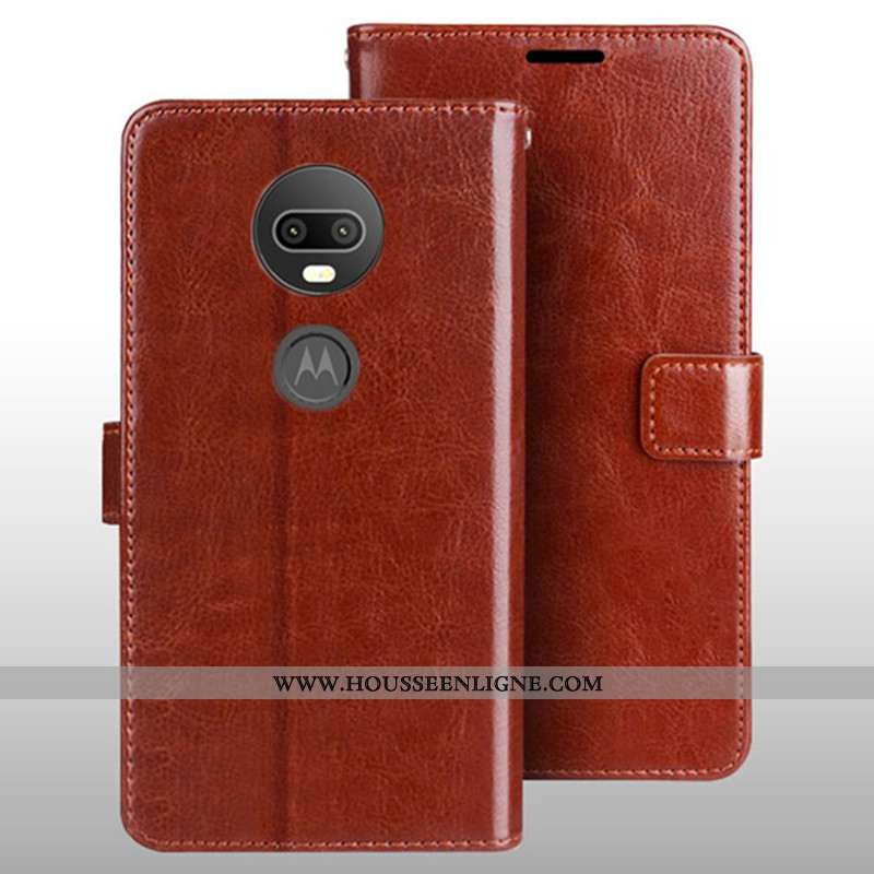 Coque Moto G7 Portefeuille Cuir Carte Étui Protection Tout Compris Bleu Marin Bleu Foncé
