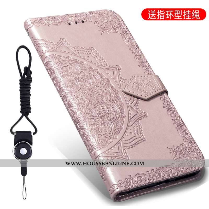 Coque Moto G7 Power Cuir Protection En Relief Gaufrage Rose Housse Couleur Unie