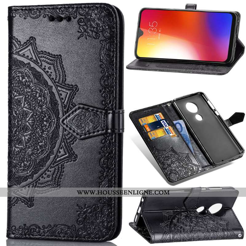 Coque Moto G7 Power Cuir Protection En Relief Gaufrage Rose Housse Couleur Unie