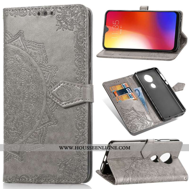 Coque Moto G7 Power Cuir Protection En Relief Gaufrage Rose Housse Couleur Unie