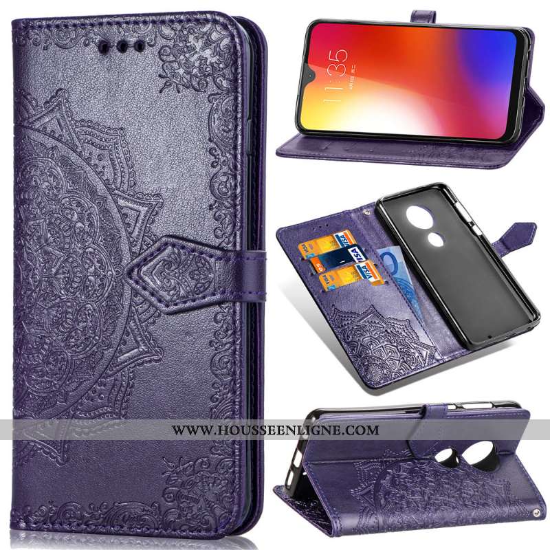 Coque Moto G7 Power Cuir Protection En Relief Gaufrage Rose Housse Couleur Unie