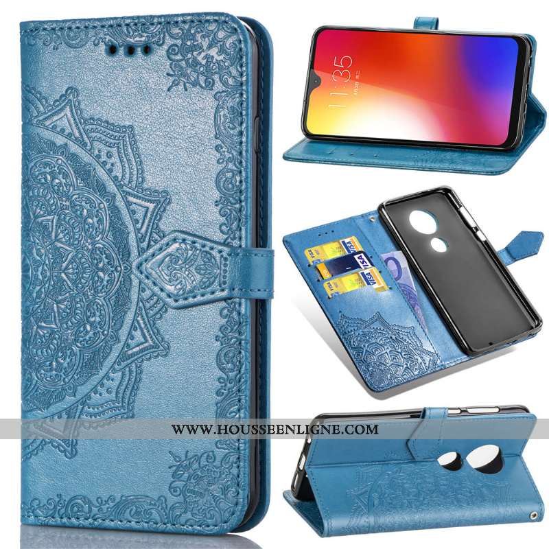 Coque Moto G7 Power Cuir Protection En Relief Gaufrage Rose Housse Couleur Unie