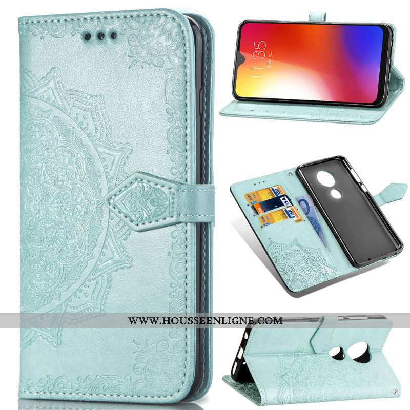 Coque Moto G7 Power Cuir Protection En Relief Gaufrage Rose Housse Couleur Unie