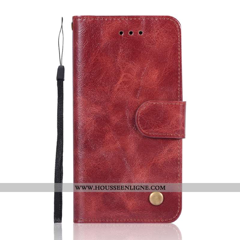 Coque Moto G7 Power Portefeuille Cuir Téléphone Portable Modèle Fleurie Vintage Carte Étui Rouge