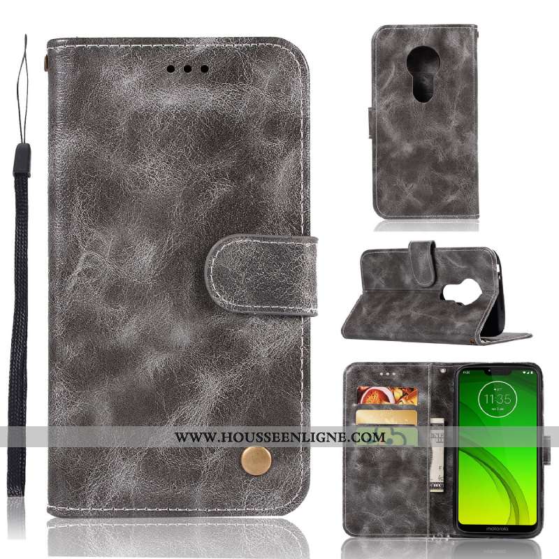 Coque Moto G7 Power Portefeuille Cuir Téléphone Portable Modèle Fleurie Vintage Carte Étui Rouge