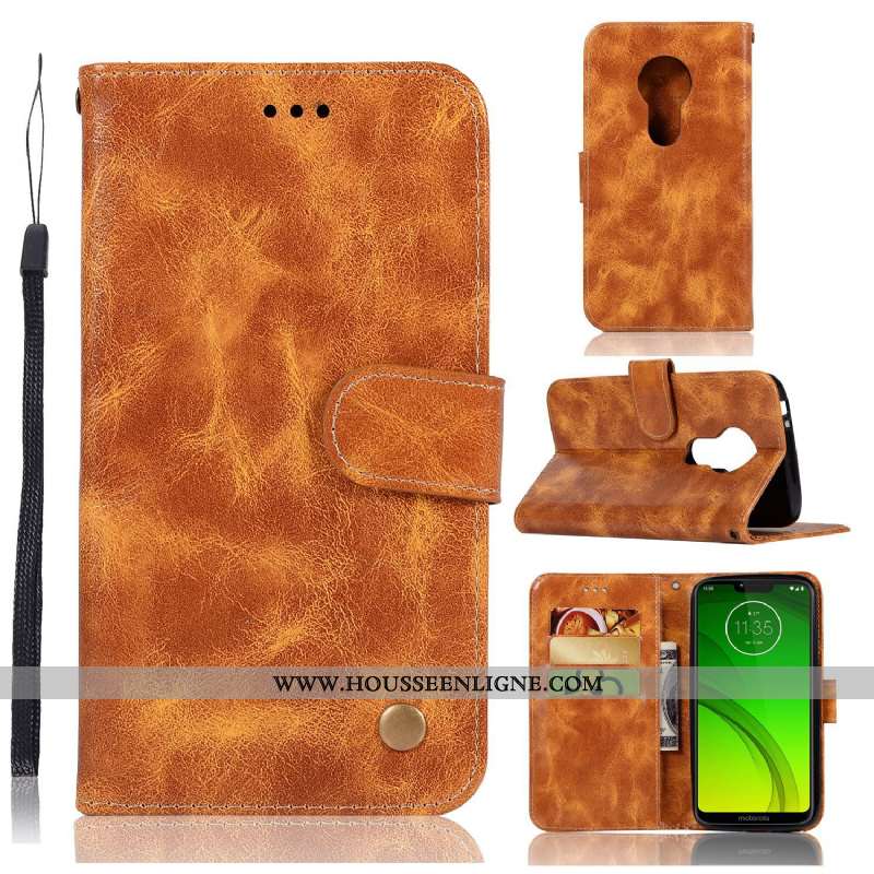 Coque Moto G7 Power Portefeuille Cuir Téléphone Portable Modèle Fleurie Vintage Carte Étui Rouge
