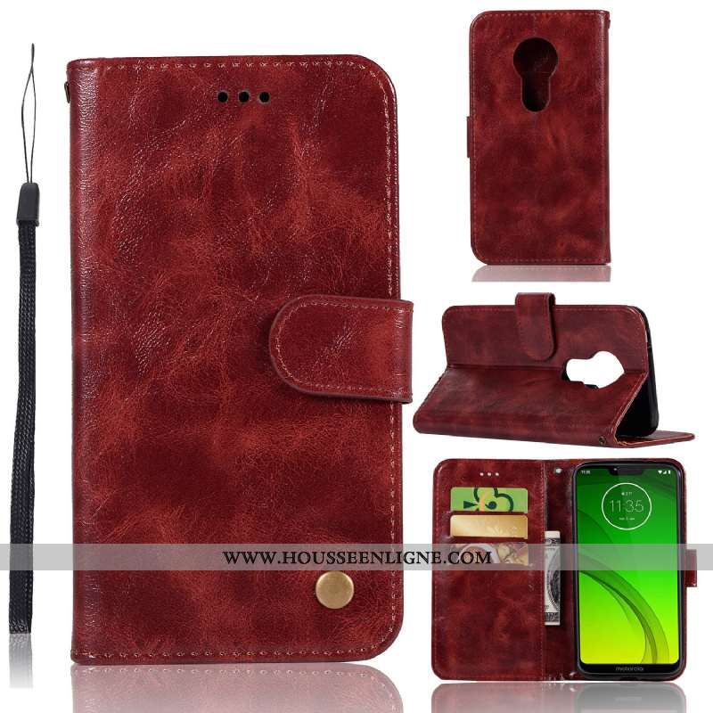 Coque Moto G7 Power Portefeuille Cuir Téléphone Portable Modèle Fleurie Vintage Carte Étui Rouge