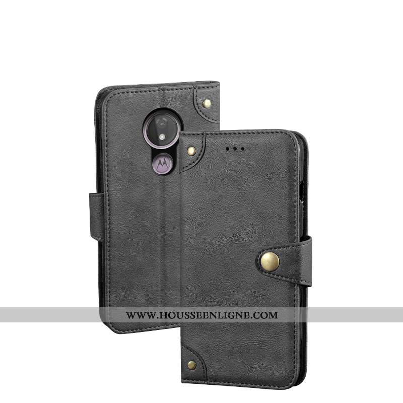 Coque Moto G7 Protection Vintage Étui Téléphone Portable Clamshell Cuir Noir