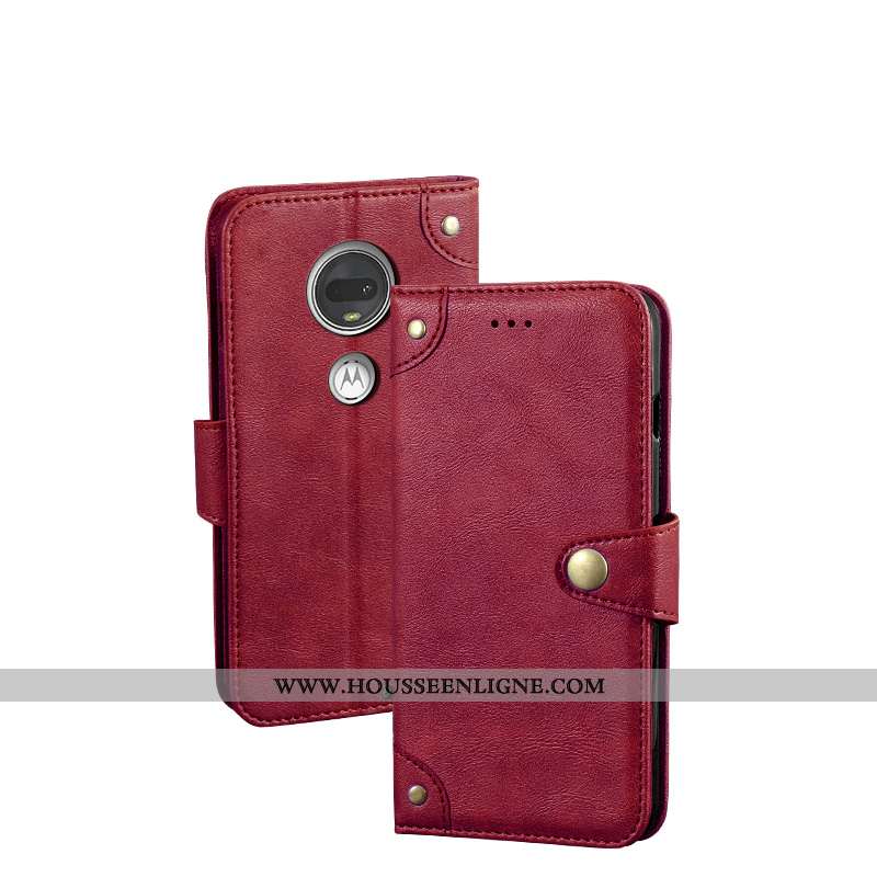 Coque Moto G7 Protection Vintage Étui Téléphone Portable Clamshell Cuir Noir