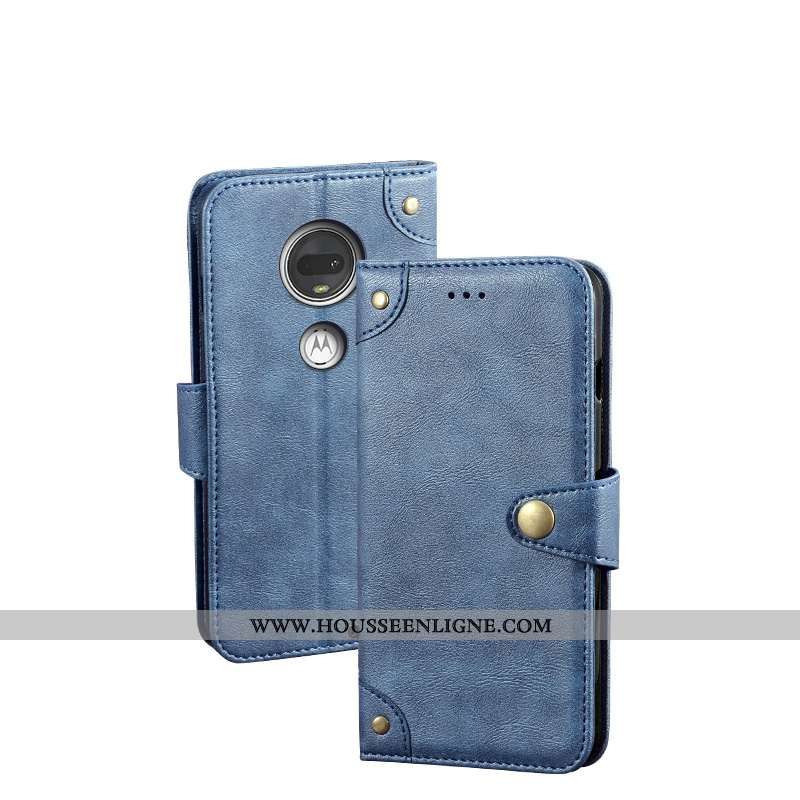 Coque Moto G7 Protection Vintage Étui Téléphone Portable Clamshell Cuir Noir
