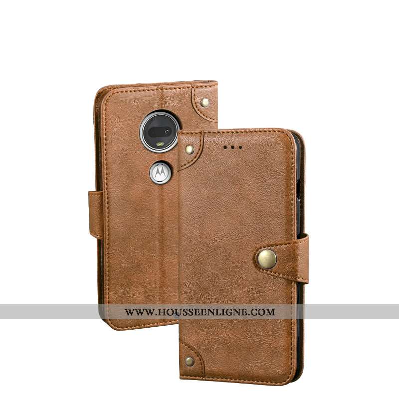 Coque Moto G7 Protection Vintage Étui Téléphone Portable Clamshell Cuir Noir