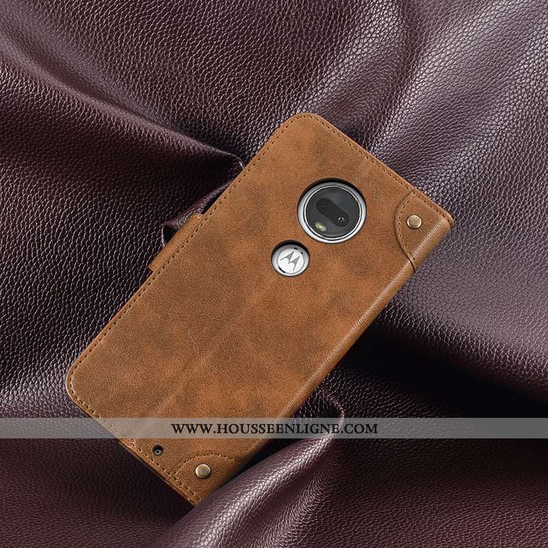 Coque Moto G7 Protection Vintage Étui Téléphone Portable Clamshell Cuir Noir
