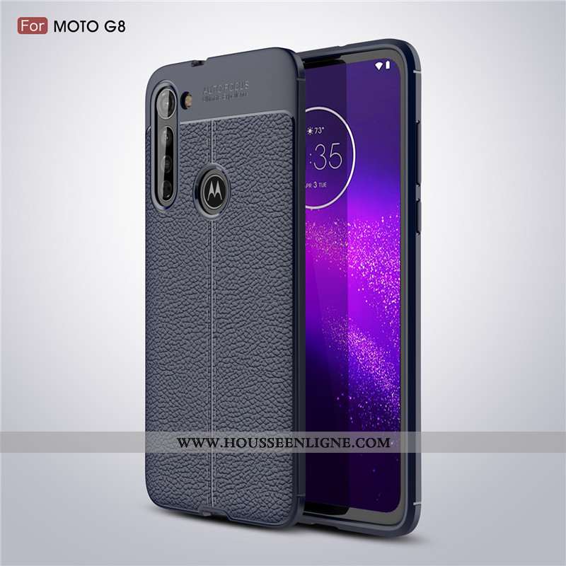 Coque Moto G8 Fluide Doux Protection Antidérapant Noir Cuir Litchi