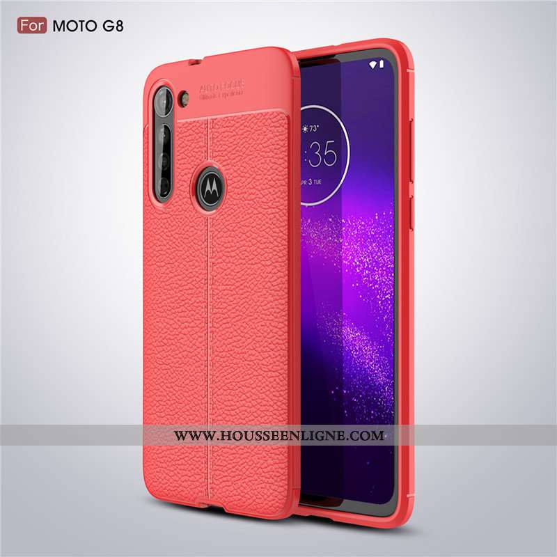 Coque Moto G8 Fluide Doux Protection Antidérapant Noir Cuir Litchi