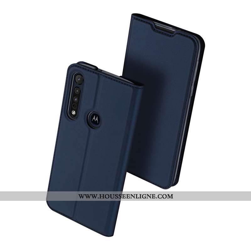 Coque Moto G8 Plus Cuir Protection Business Carte Incassable Clamshell Bleu Marin Bleu Foncé