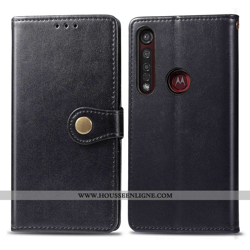 Coque Moto G8 Plus Cuir Protection Ornements Suspendus Couleur Unie Téléphone Portable Étui Rouge
