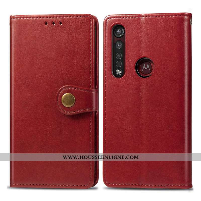 Coque Moto G8 Plus Cuir Protection Ornements Suspendus Couleur Unie Téléphone Portable Étui Rouge