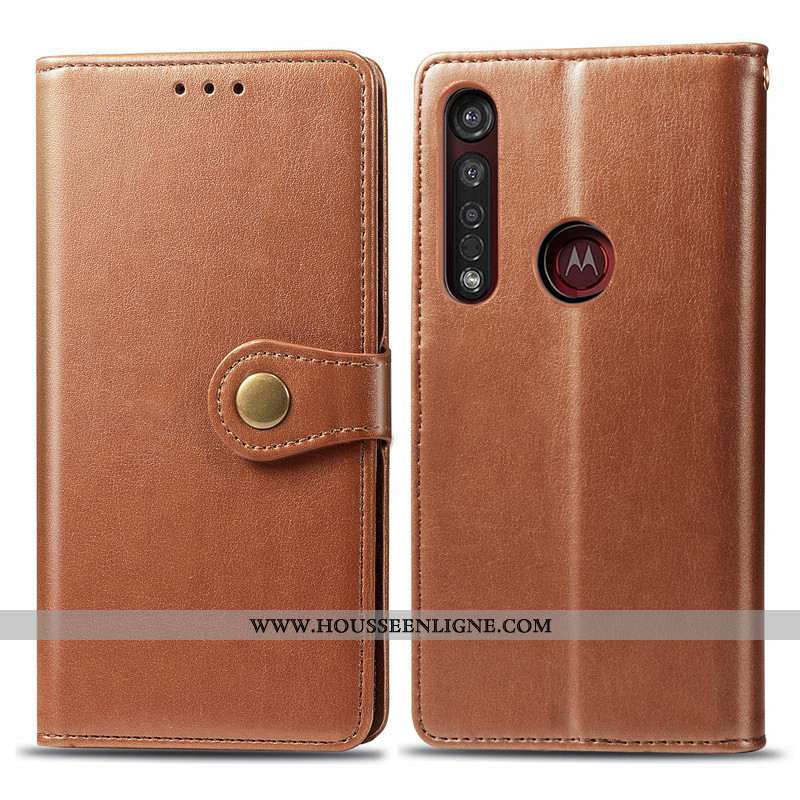 Coque Moto G8 Plus Cuir Protection Ornements Suspendus Couleur Unie Téléphone Portable Étui Rouge