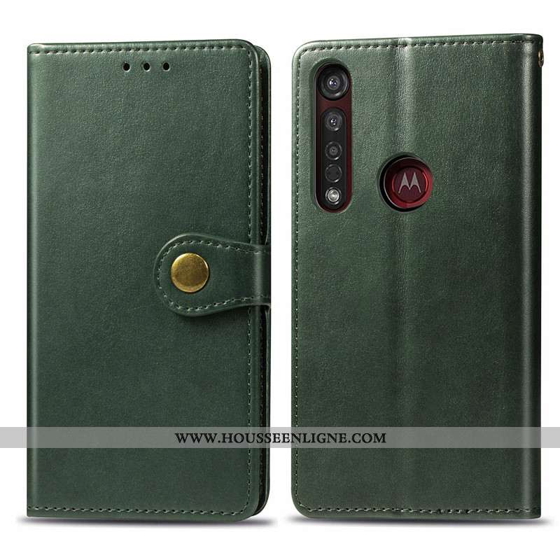 Coque Moto G8 Plus Cuir Protection Ornements Suspendus Couleur Unie Téléphone Portable Étui Rouge